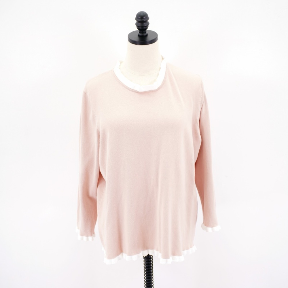 Adrianna Papell‎ XS Pink Top Blouse Long Sleeve Ruffled Cowl Crew Neck
